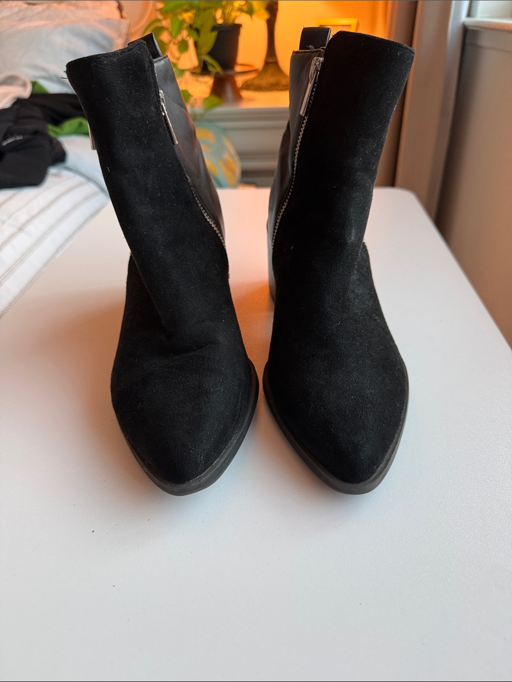 Madden Girl Black Suede Pointed Ankle Booties with Side Zip